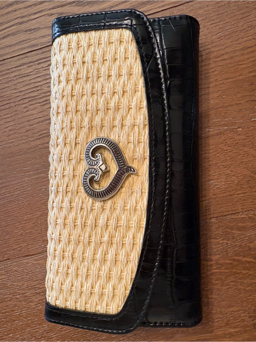 Brighton Straw and Black Faux Croc Wallet